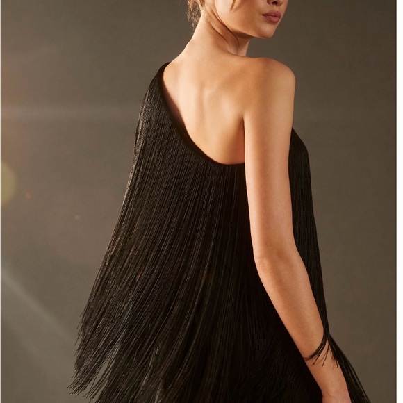 COPY - EUC Anthropologie, Size L, Hutch One-Shoulder Fringe Mini Dress in Black - Picture 4 of 7